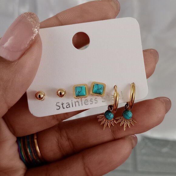 Geometric Stainless Steel Earring Set - Picture 4 of 5